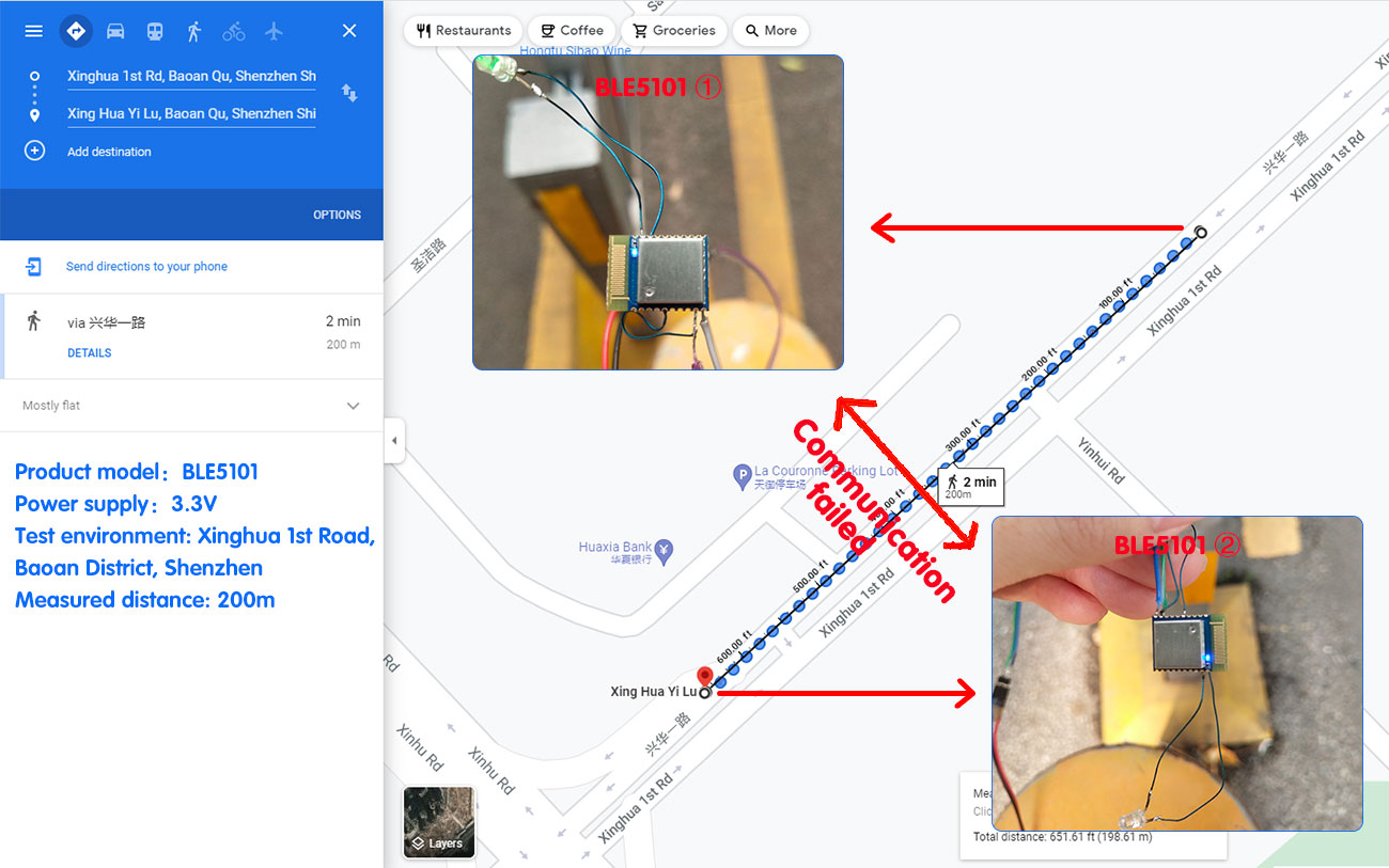 Module BLE BLE5101, distance de communication 200m, test