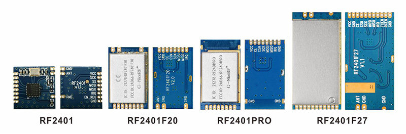 Modules RF 2,4 GHz RF2401, RF2401F20, RF2401F27 et RF2401Pro