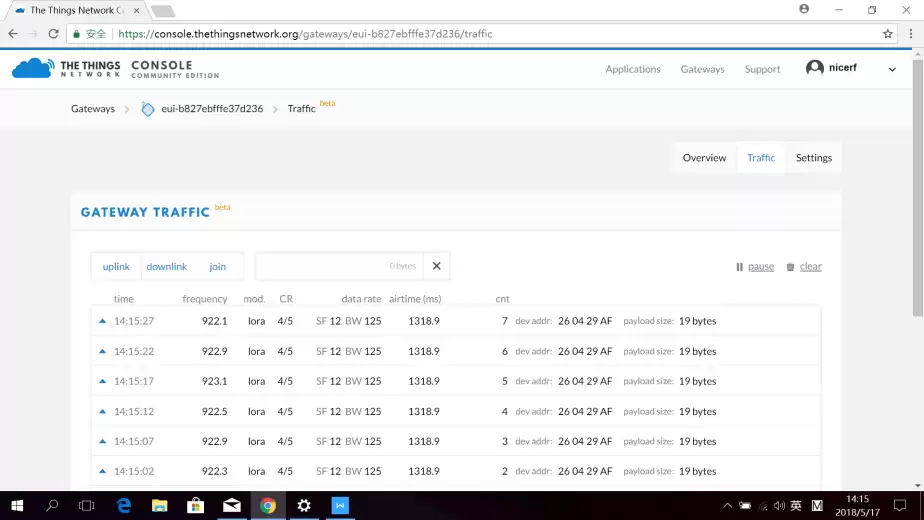 Allumez le nœud, nous pouvons voir la mise à jour des données dans la page de trafic.