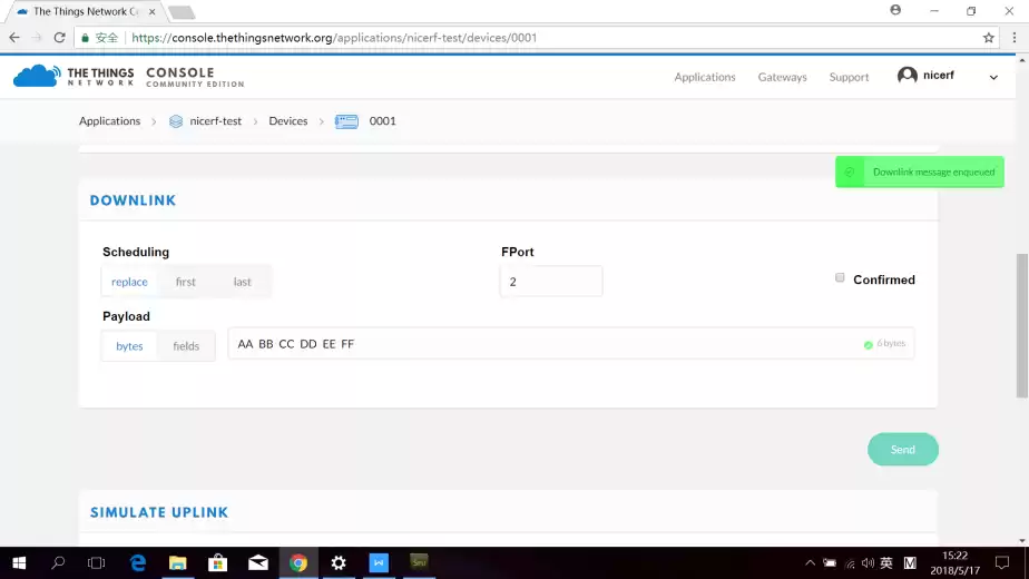 Lorsque vous envoyez une autre liaison montante, le nœud recevra cette liaison descendante.