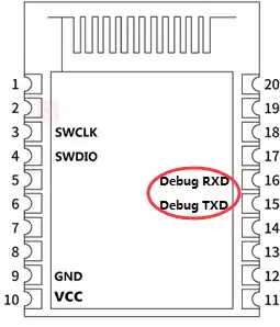 broches 15 et 16 du module BLE BLE5101