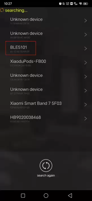 Ouvrez FR801xH_OTA, recherchez le module BLE BLE5101, cliquez pour vous connecter à Bluetooth.