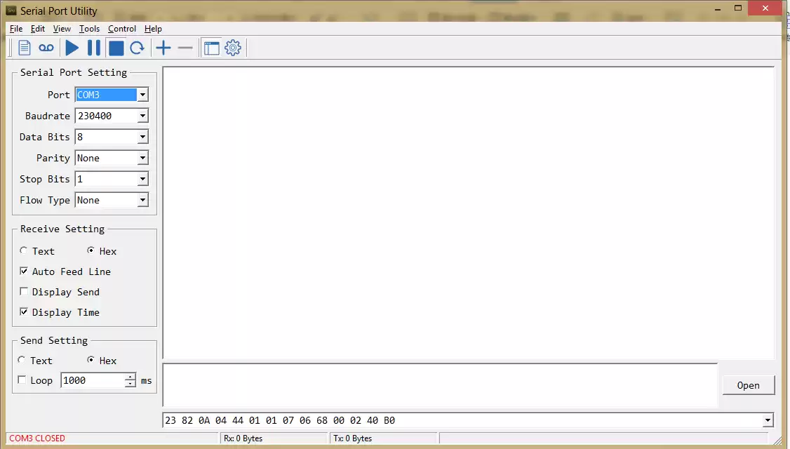 Ouvrez l'assistant série et définissez la série sur 230400,8,N,1