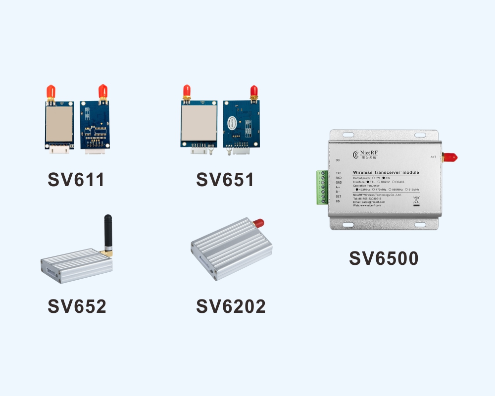 Module RF Uart SV611, SV651 et modem RF SV652, SV6202, SV6500.