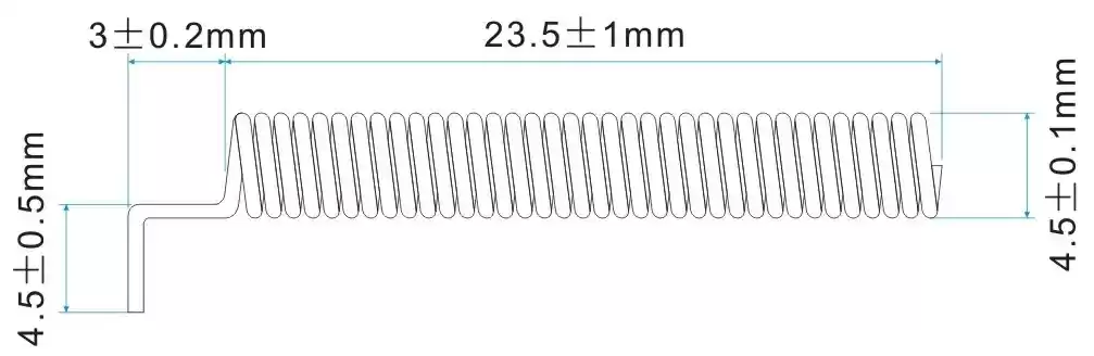 Dimensions de l'antenne à ressort 315 MHz SW315-TH23 Dimensions de l'antenne à ressort 315 MHz SW315-TH23