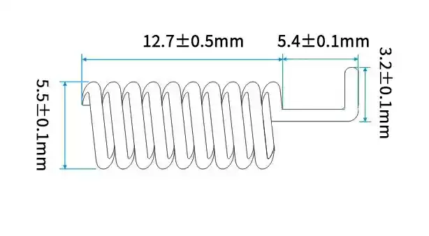 Dimensions de l'antenne à ressort 868 MHz SW868-TH13 Dimensions de l'antenne à ressort 868 MHz SW868-TH13