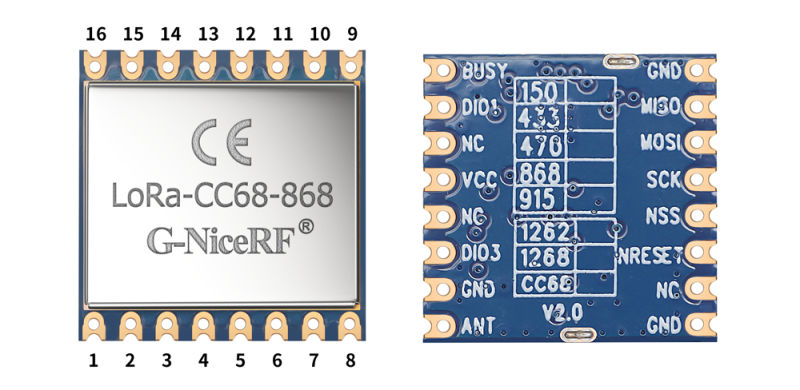 Broches du module LoRa LLCC68 LoRa-CC68