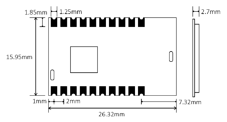 Dimensions mécaniques du module LoRa LoRa1268F30-Mini