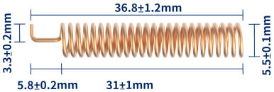 Dimensions de l'antenne à ressort 433 MHz SW433-TH32 Dimensions de l'antenne à ressort 433 MHz SW433-TH32