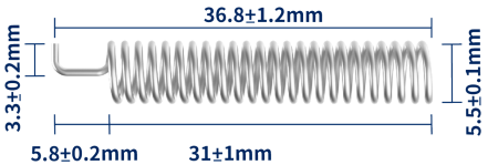Dimensions de l'antenne à ressort 433 MHz SW433-TH32DN Dimensions de l'antenne à ressort 433 MHz SW433-TH32DN