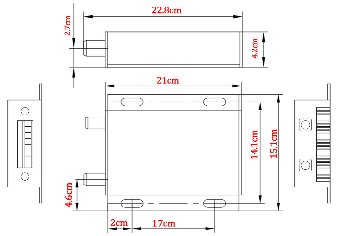 Dimensions mécaniques du modem RF sans fil LoRaP30Prodem LoRaP30Pro
