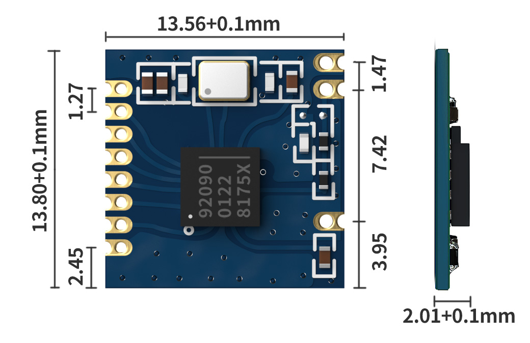 Dimensions mécaniques du module sans fil RF haute sensibilité 2,4 GHz RF9209