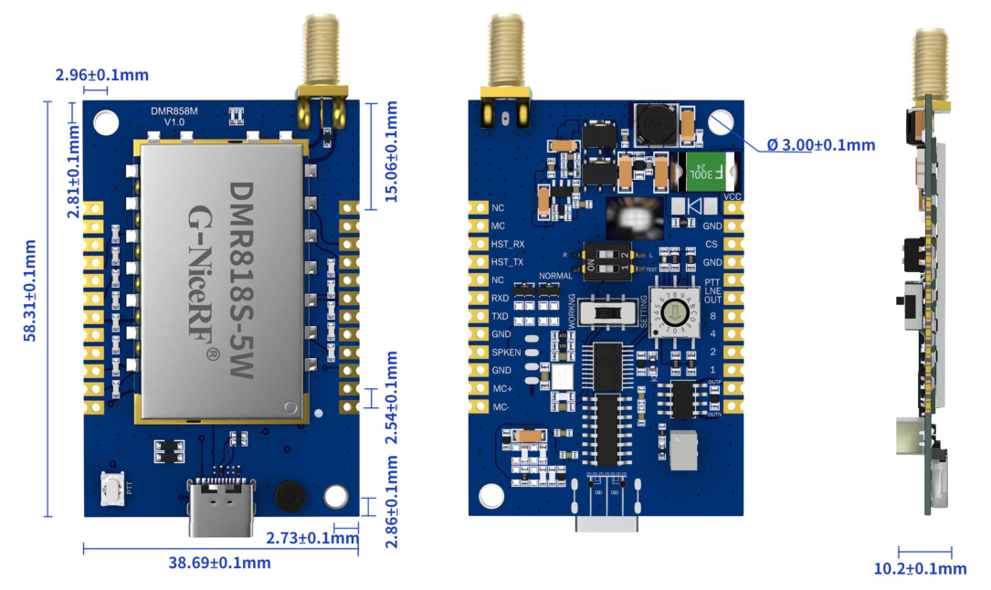 Dimensions mécaniques du module DMR858M