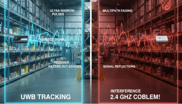 La technologie UWB offre une protection supérieure contre les interférences dans les entrepôts.
