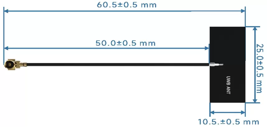 Dimensions mécaniques de l'antenne embarquée ultra-large bande à faible coût UWB - FPC - IP1