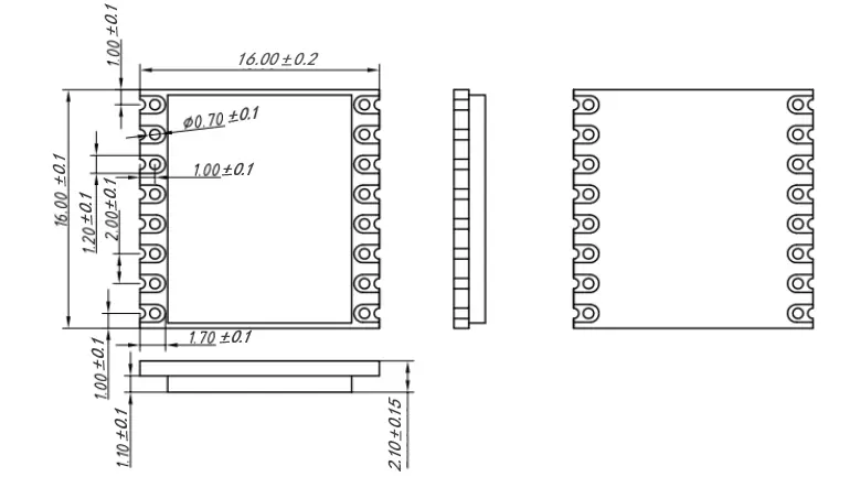 Dimensions mécaniques du module émetteur-récepteur sans fil LoRa-CC68-868-T.