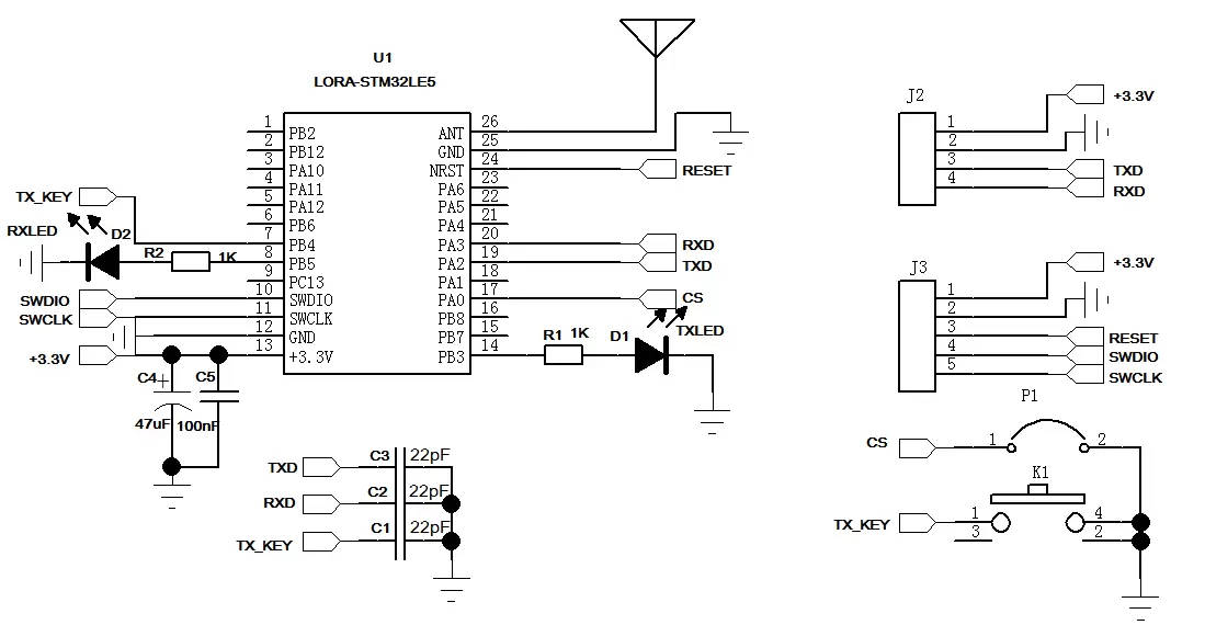 Circuit d'application du module SOC LoRa-STM32WLE5
