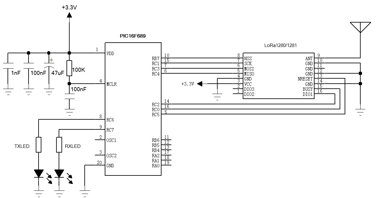Circuit d'application du module Lora 2,4&nbsp;G Lora1281-T