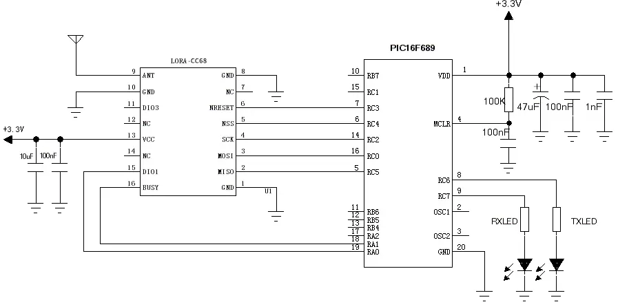 Circuit d'application du module sans fil LoRa LoRa-CC68-915