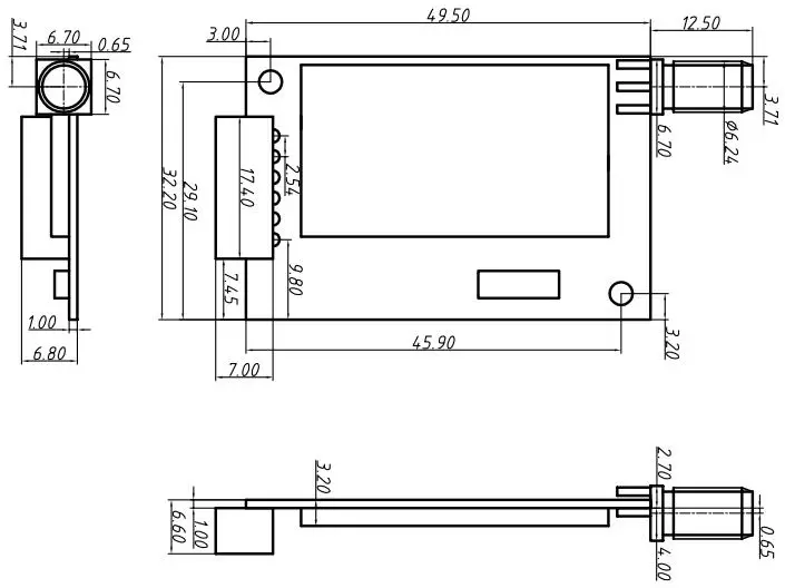 Dimensions mécaniques du module LoRa sans fil LoRa611Pro.