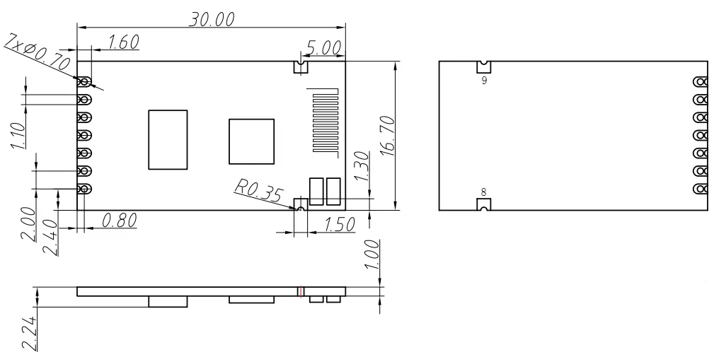Dimensions mécaniques du module de balise UART intégré Beacon600