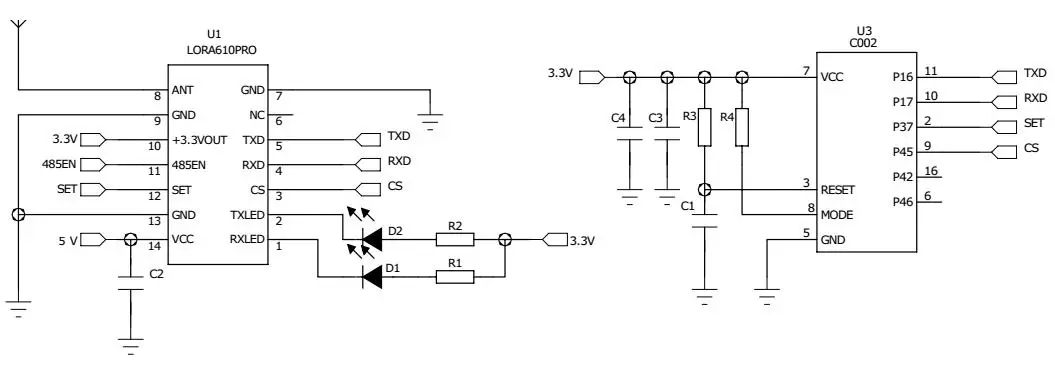 Circuit d'application du module sans fil LoRa610Pro