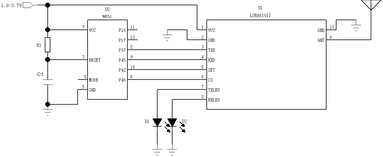 Circuit d'application du module LoRa LoRa610II
