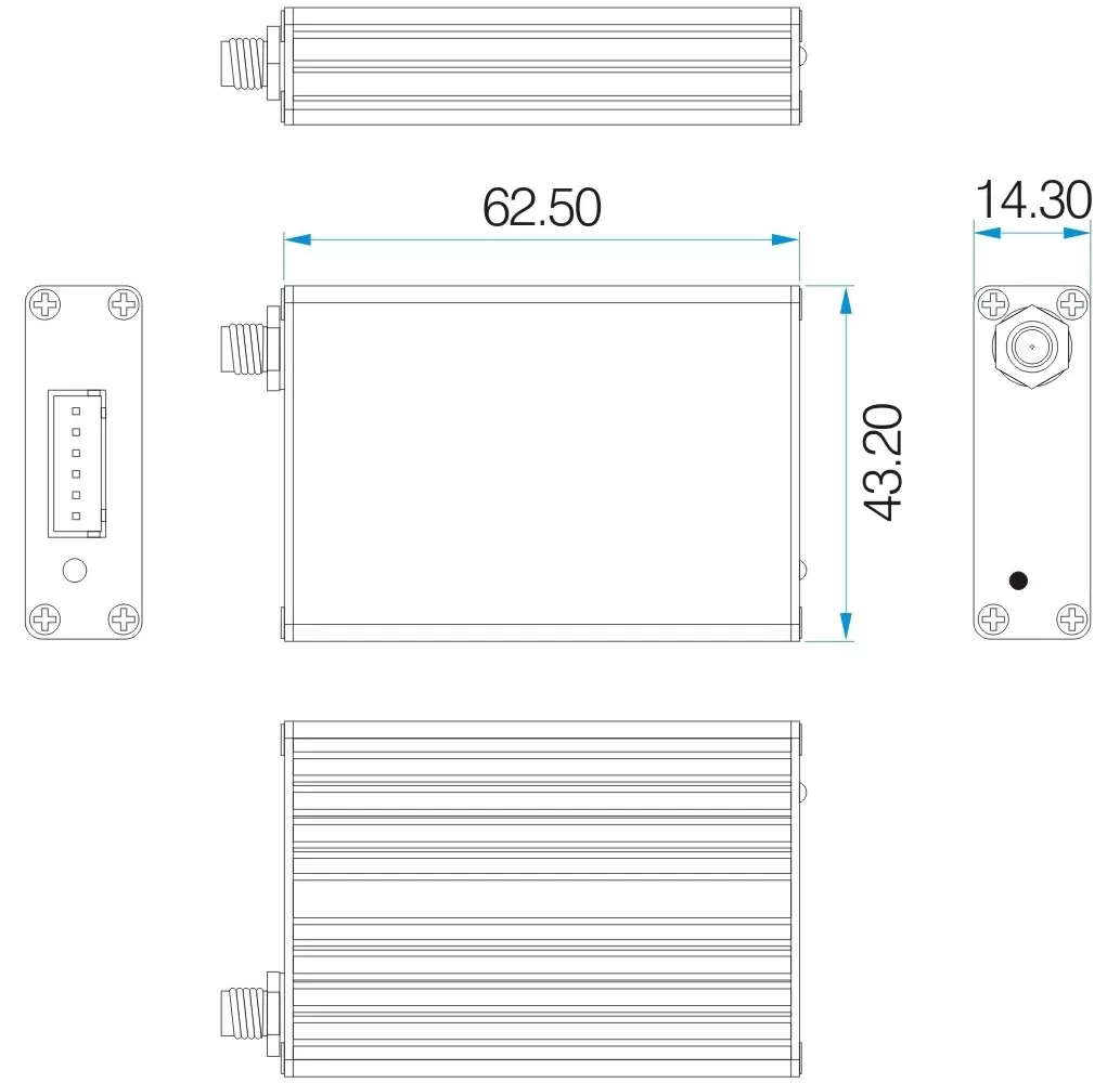Dimensions mécaniques du modem RF industriel 2 W SV6202
