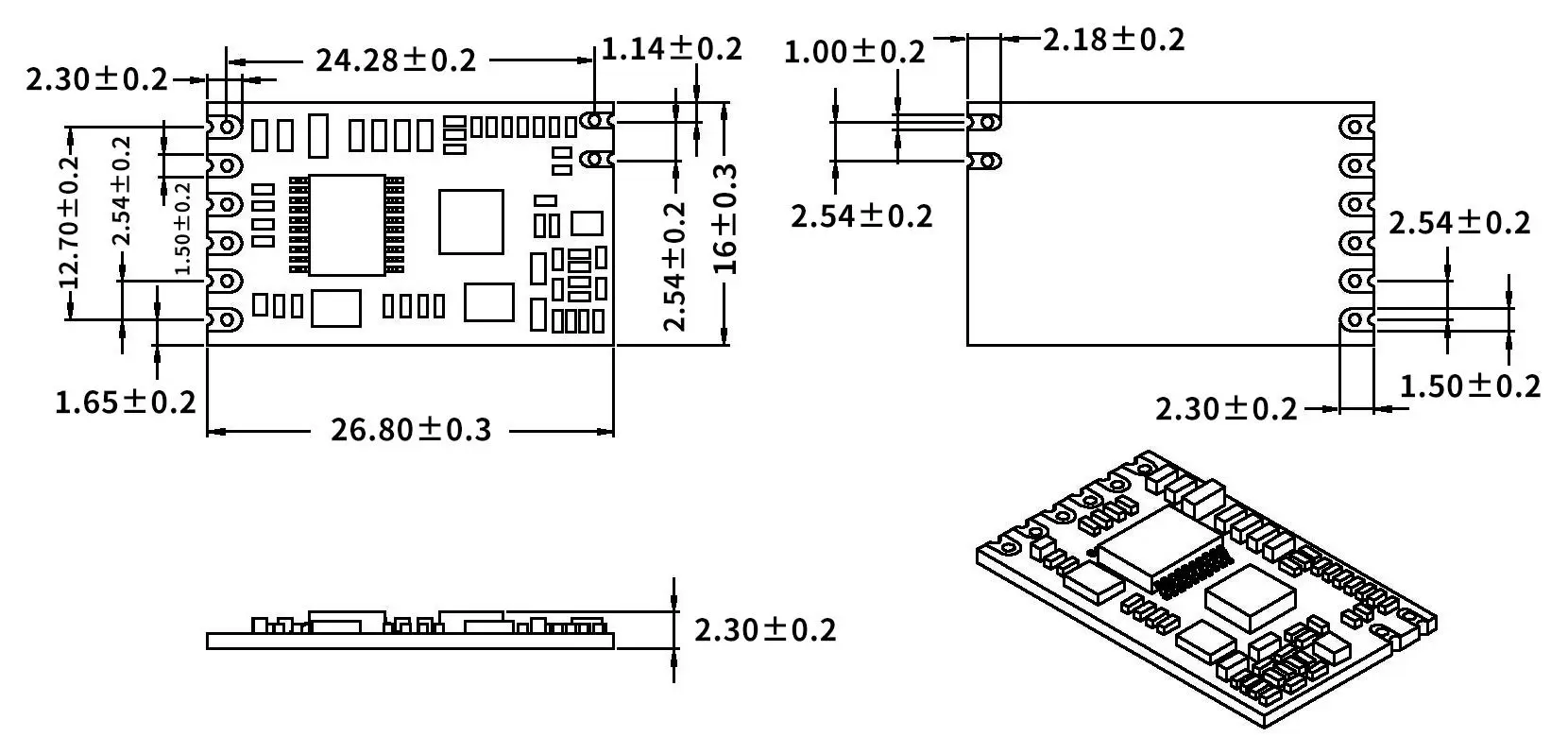 Dimensions mécaniques du module RF Uart SV610