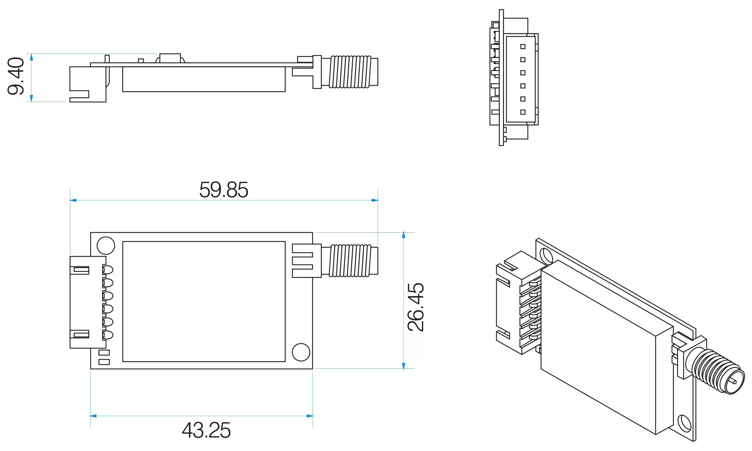 Dimensions mécaniques du module RF Uart SV611