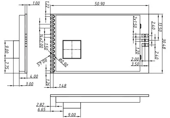 Dimensions mécaniques du module passerelle LoRaWan Définition des broches du module passerelle LoRaWan LoRaWan1301