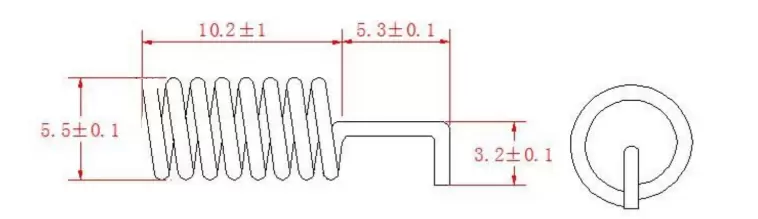 Dimensions de l'antenne à ressort 2,4 G SW2400-TH11