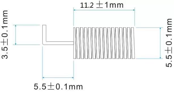 Dimensions de l'antenne à ressort 490 MHz SW490-TH10