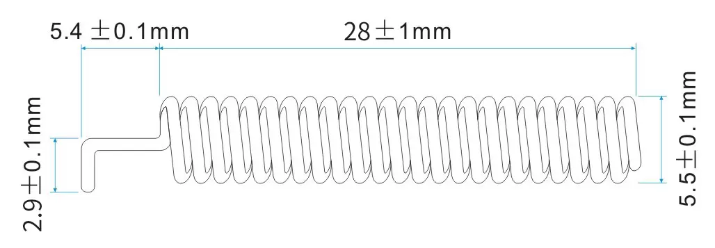Dimensions de l'antenne à ressort 470/490 MHz SW490-TH32