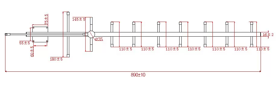 Dimensions de l'antenne Yagi SW915-BM-11DB