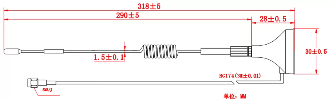 Dimensions de l'antenne ventouse à gain élevé 4 GHz SW4G-XPXM
