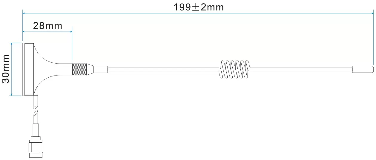 Dimensions de l'antenne ventouse à gain élevé 315 MHz SW315-XP1M