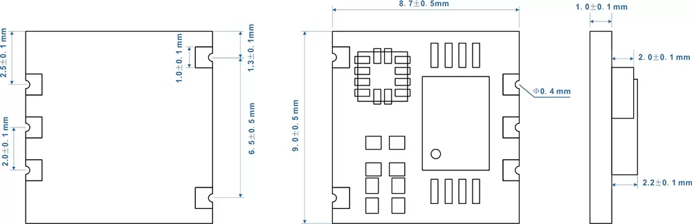 Dimensions du module podomètre 3D STP100M