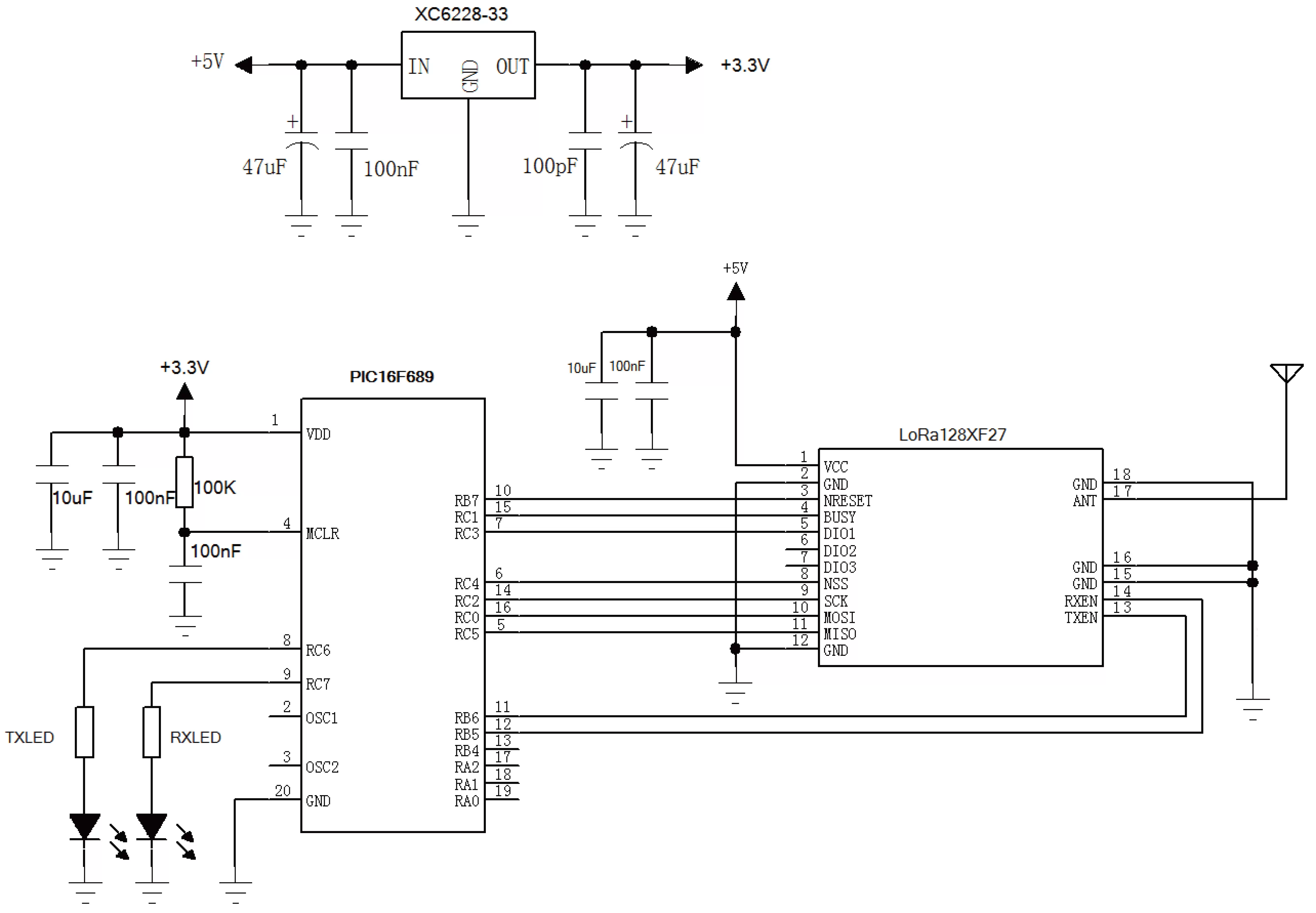 Circuit d'application du module sans fil LoRa 2,4 GHz 500 mW LoRa1280F27