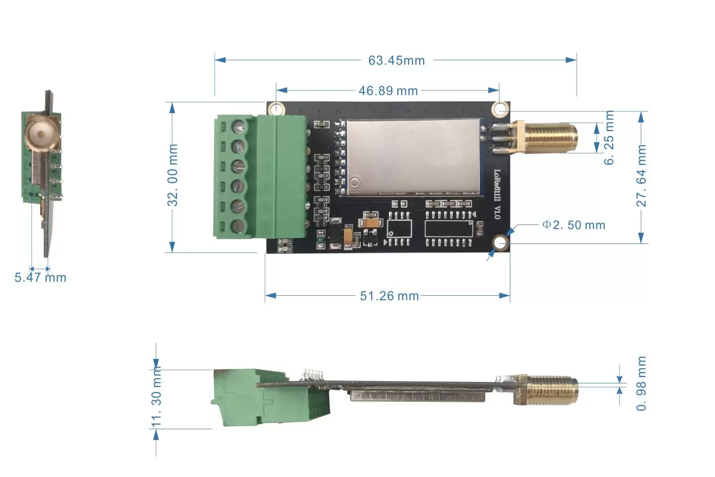 Dimensions mécaniques du module sans fil LoRa611II